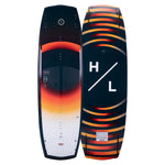 Top and base view of the Baseline wakeboard with gradient fade and bold striped graphic.