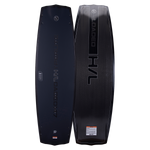 Top and bottom view of the Blueprint Loaded wakeboard in matte black with subtle tonal graphics.