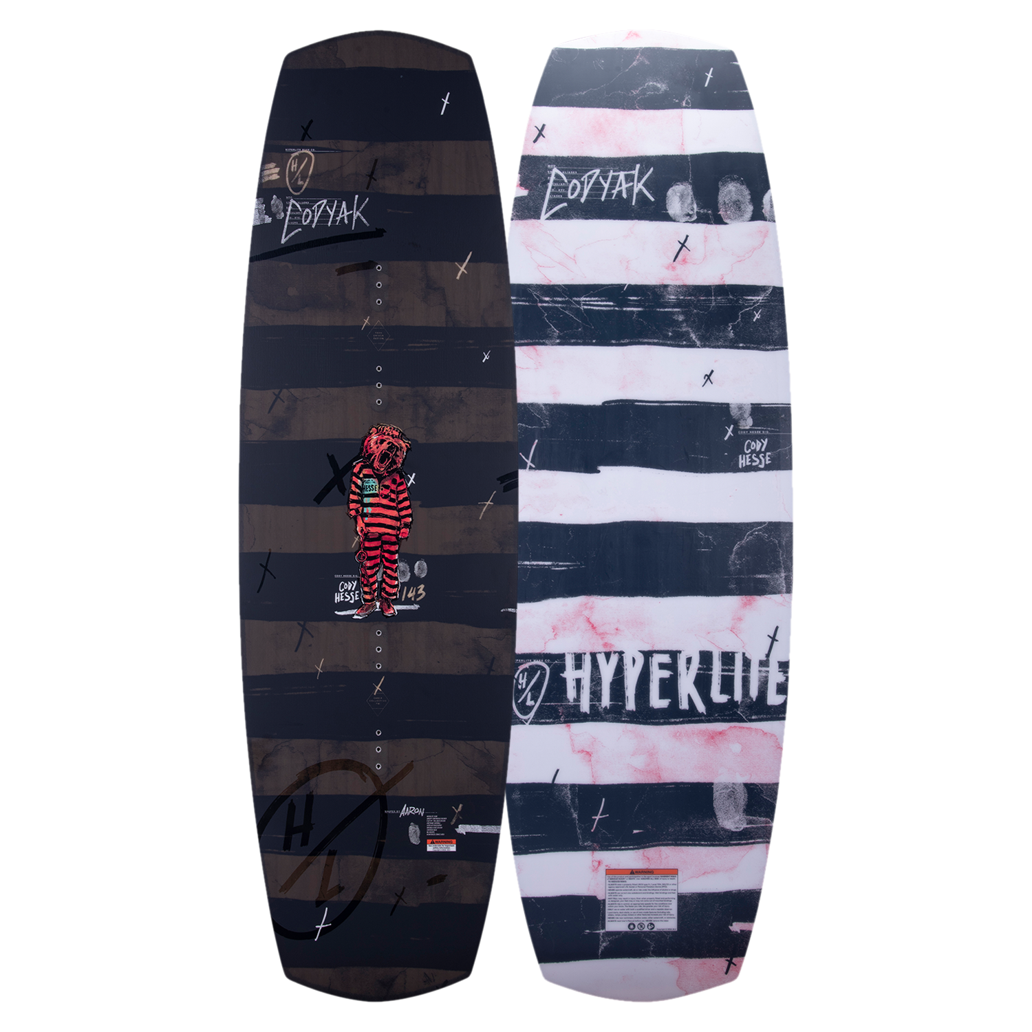 Top and base of bold Codyak wakeboard with logos displayed side by side.