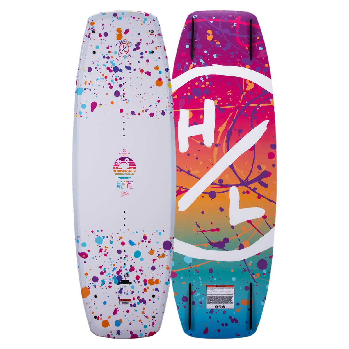 Murray Jr. Girls wakeboard with paint splatters and abstract design on both sides.
