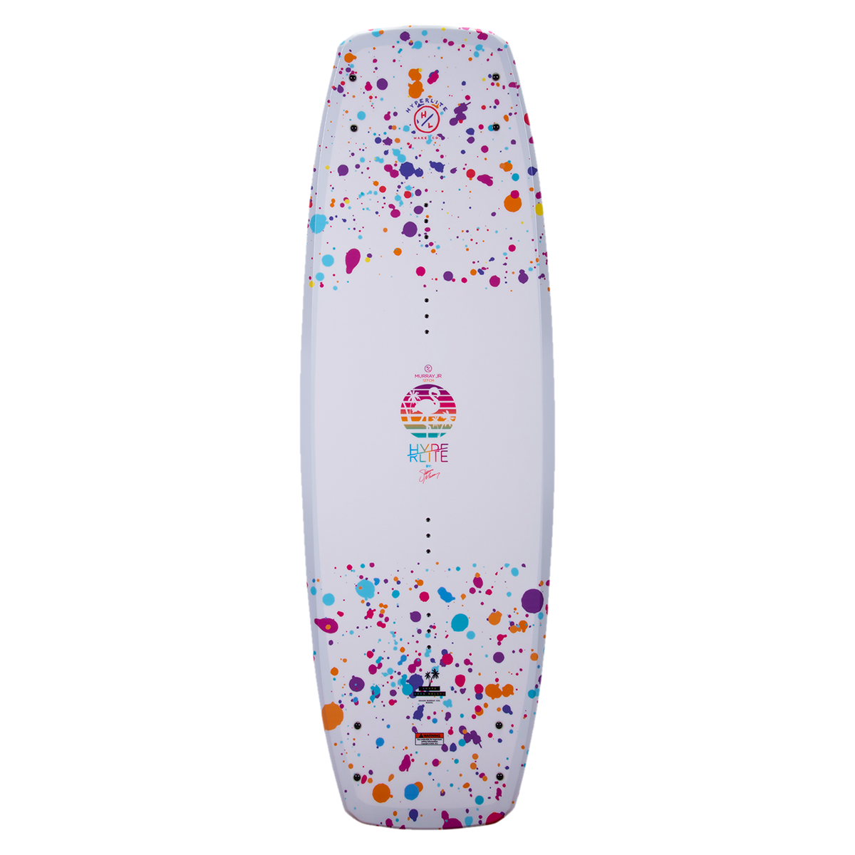 Murray Jr. Girls wakeboard: white with vibrant splatter paint and Variable Edge Design.