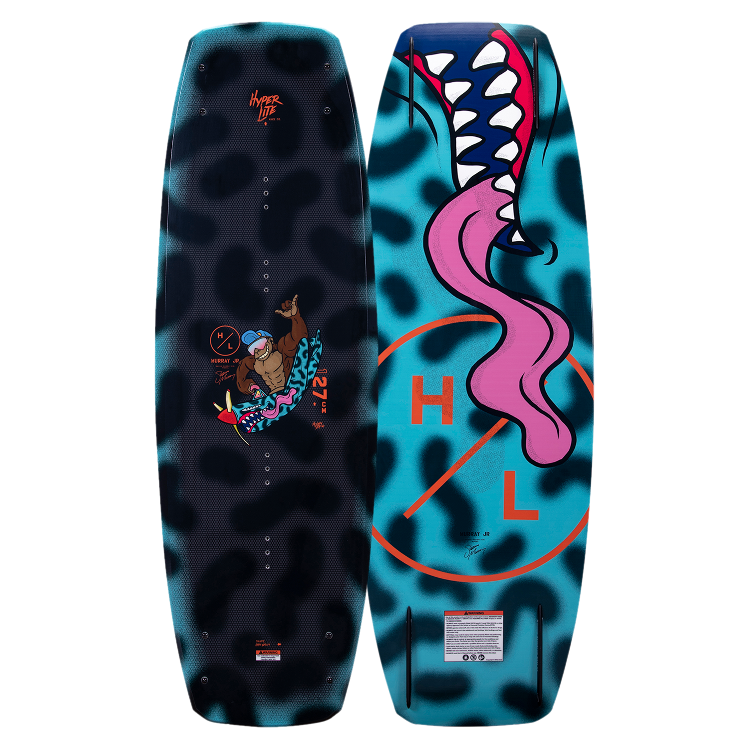 Top and base of vibrant Murray Jr. wakeboard w/Kids Remix Binding having abstract designs and bold colors.