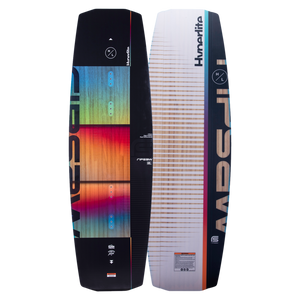 Top and base of colorful Ripsaw wakeboard displayed vertically.