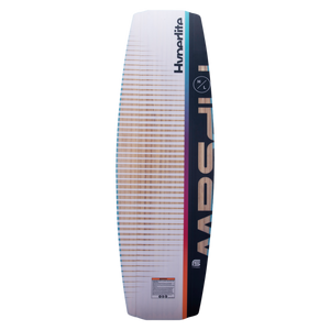 Ripsaw wakeboard, white/black with stripes, features a flexible deck.