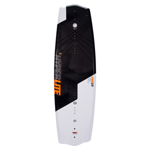 State Jr. 125cm wakeboard: Asymmetrical black & white with orange Hyperlite branding.