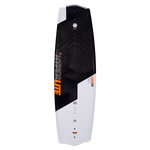 Asymmetrical State 2.0 wakeboard, black & white with orange HYPERLITE and geometric design.