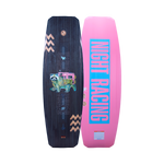 Top and base of vibrant Union 2024 wakeboard with Night Racing text and a Woodlite Core.