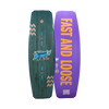 Top and base of vibrant Union 2024 wakeboard with Night Racing text and a Woodlite Core.