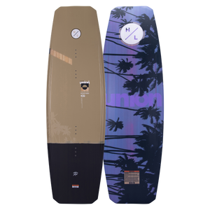 Top and base of wakeboard: one minimalist, the other Dom Guehrs with palm tree and Woodlite Core.