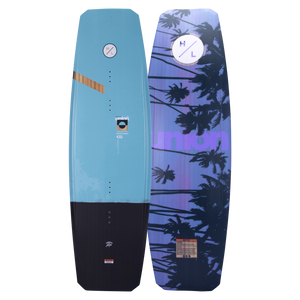Top and base of colorful wakeboard with palm tree & geometric designs, Union Dom Guehrs Ltd. Edition.