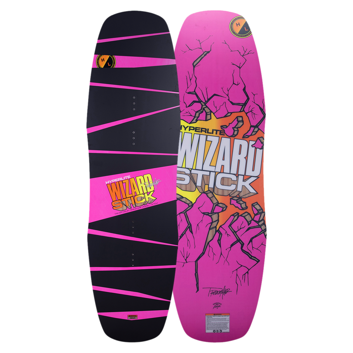 WizardStick 2024 wakeboard with E-Core and black, purple, white graffiti designs.