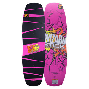 WizardStick 2024 wakeboard with E-Core and black, purple, white graffiti designs.
