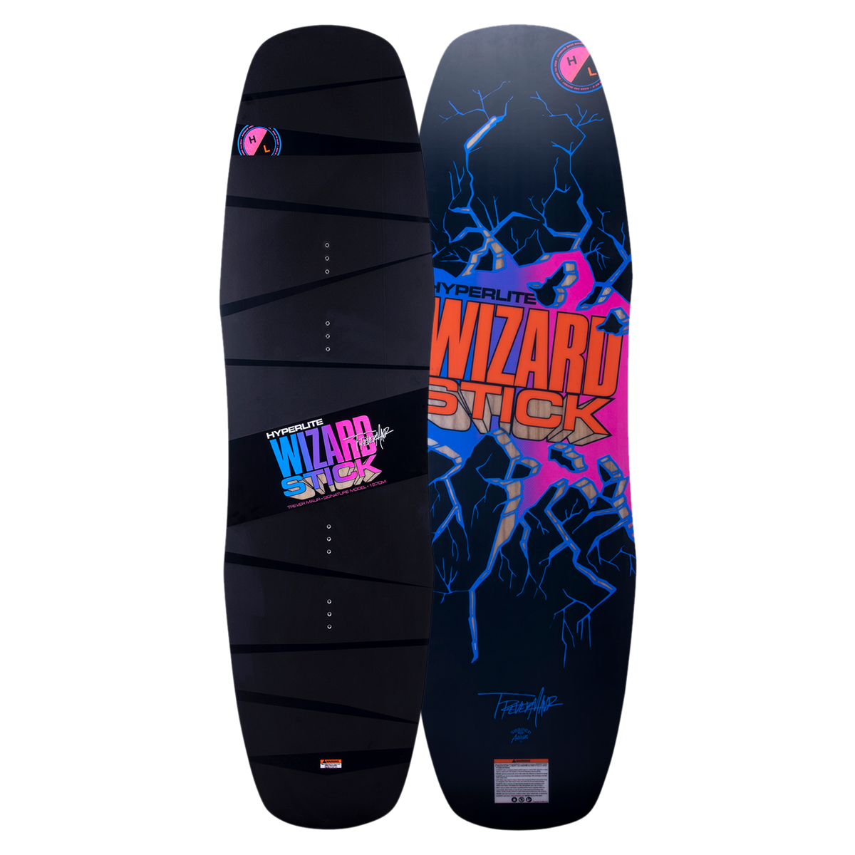 Top and base of WizardStick 2024 in black with colorful graphics and E-Core Construction.