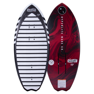 Top and base of wakeboard: black stripes & red abstract with Durashell, both Majik Karpet Carbon Kit.