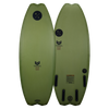 ARC 2024: Green wakeboard with black fins and logos, featuring Varial Surf Technology.