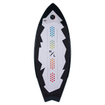 Broadcast: White surface with colorful dots, black edge, and molded EVA traction pad.