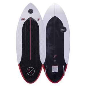 Top and base of Buzz wakeboard with black, white, and red designs using Durashell Construction.