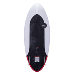 Buzz surfboard: black & white, red accents, Durashell Construction, top logo.