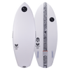 Top and base of Condor 2024 wakeboard in white with black logos and a patterned stripe.