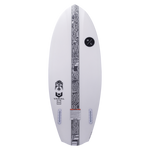 White Condor 2024 wakeboard with black patterns, fin slots, and emblem.