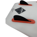 Close-up of 1.7 Drop Surf Fin - Pair with three black fins and red slots.