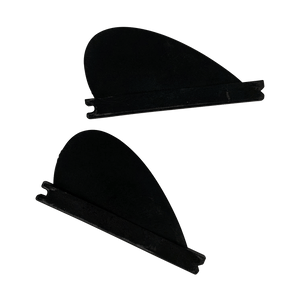 Two 1.7 Drop Surf Fins against a dark surface.