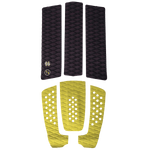 Wakesurf EVA Traction Pad Kit: Black/yellow pads with textures and logo for wakesurfers.