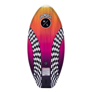 Gromcast: A vibrant kids wakeboard with a gradient checkered design for wakesurfing fun.