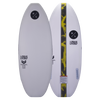 Top and base of Lobo 2024 wakeboard, white with black, yellow details and logos.