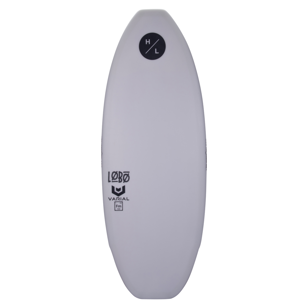 White Lobo 2024 wakeboard: HL, Lobo logos, twin fin design.