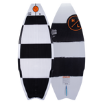 Top and base of Smokewagon wakeboard with carbon construction and black & white stripe design.