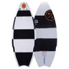 Top and base of Smokewagon wakeboard with carbon construction and black & white stripe design.
